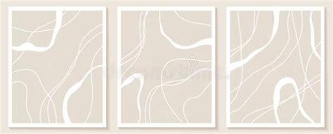 Set Posters With Abstract Shapes And Line In Nude Colors Stock Vector