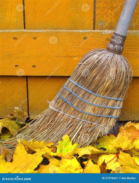 Old Broom And Autumn Leaves Stock Image Image Of Close Orange 21976621