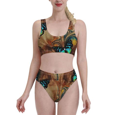 Haiem Vintage Butterfly Green Women S High Waisted Bikini Set Two Piece Bathing Suits High Cut