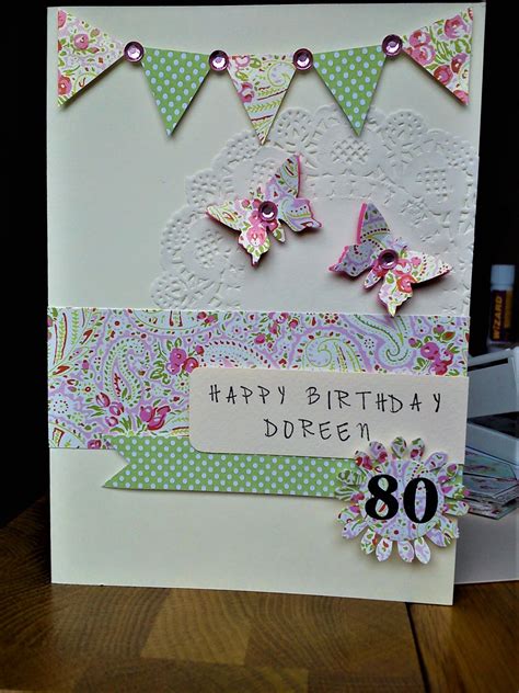 Handmade Personalised 80th Birthday Card Made With Pretty Papers A Doily And Gems Cards