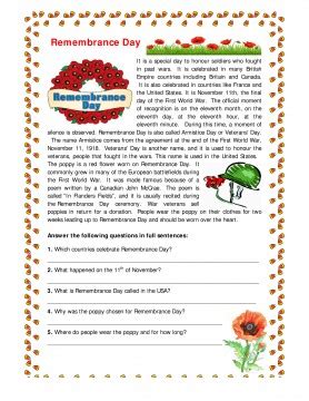 the remembrance day worksheet