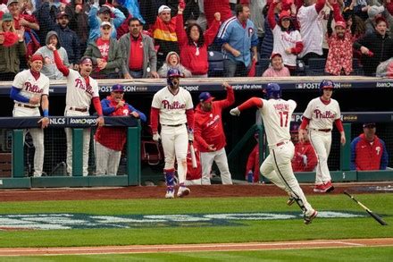 Philadelphia Phillies Rhys Hoskins Celebrates His Editorial Stock Photo