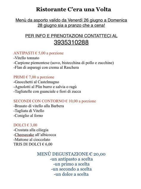 Menu Da Osteria C Era Una Volta Ristorante Canelli Via Aldo Aliberti