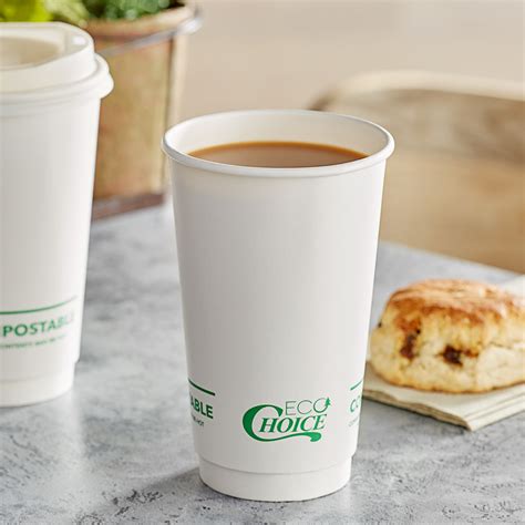 EcoChoice 16 Oz Smooth Double Wall White Compostable Paper Hot Cup 500 Case
