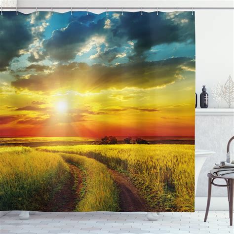 Landscape Shower Curtain Country Farm Scenery During Dawn Or Sunset