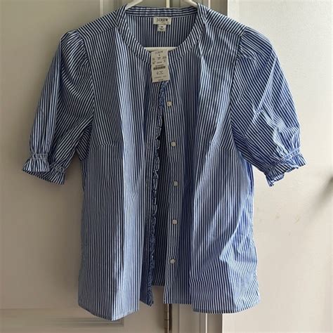 J Crew Factory Tops Nwt Jcrew Factory Pinstripe Short Sleeve Blouse Medium Blue Pinstripe