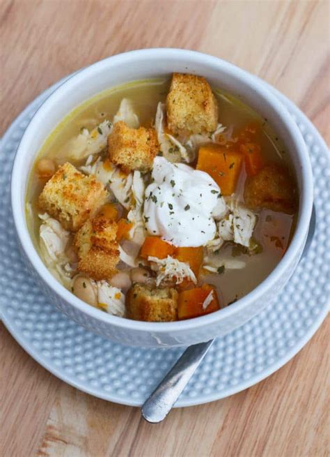 Chicken Sweet Potato Soup With Cornbread Croutons Smile Sandwich