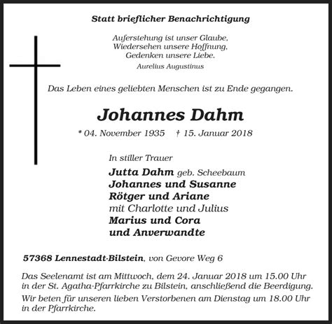 Traueranzeigen Von Johannes Dahm Trauer In NRW De