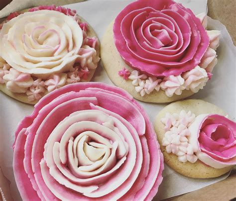 Buttercream Icing Decorated Sugar Cookies Pink And White Buttercream