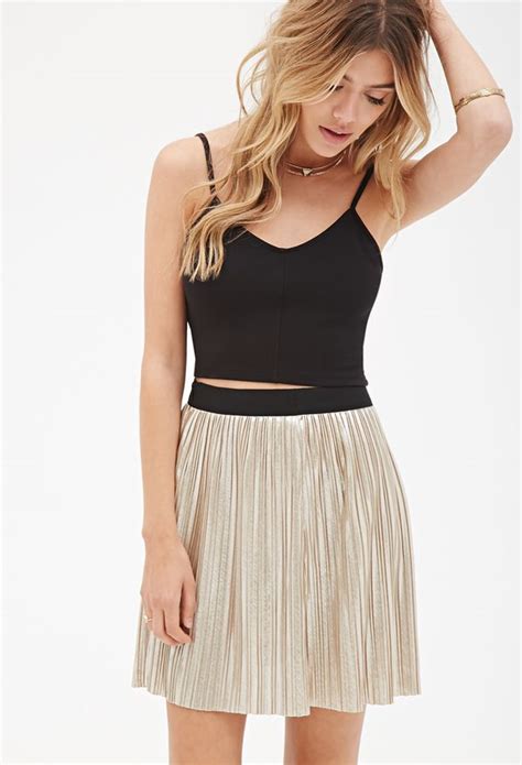 Forever 21 Pleated Metallic Mini Skirt Womens Fashion Skirt Mini