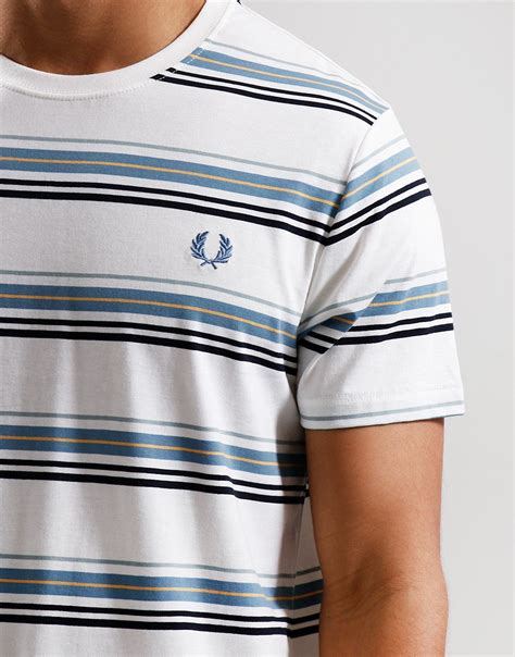 Fred Perry Stripe T Shirt Snow White Terraces Menswear