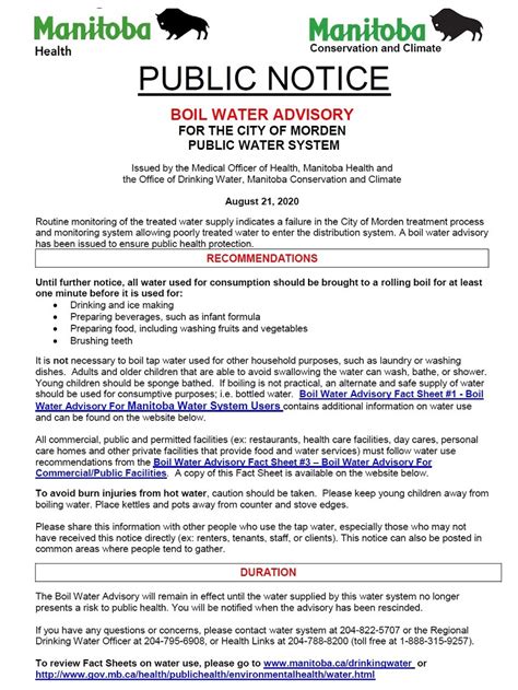 Boil Water Advisory Issued For Morden Local