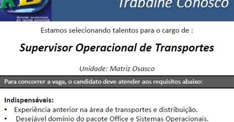 Networking Conhecimento E Oportunidades Vaga Supervisor Operacional