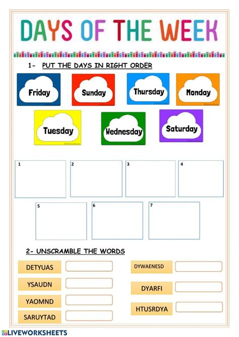 Ficha Online De Days Of The Week Para 2ND GRADE Puedes Hacer Los