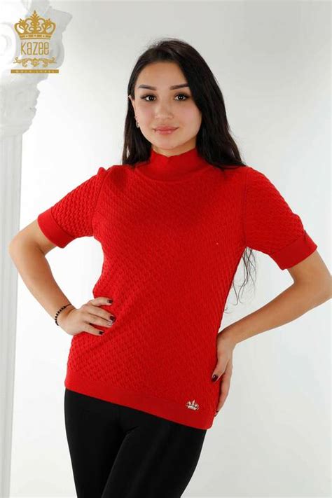 Grossiste Tricot Femme Américain Modèle Basique Rouge 30119 KAZEE