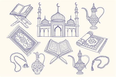 collection  hand drawn islamic religious symbols  cultural