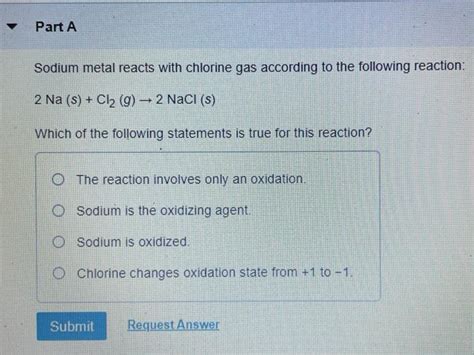 Solved Part A Sodium Metal Reacts With Chlorine Gas Chegg