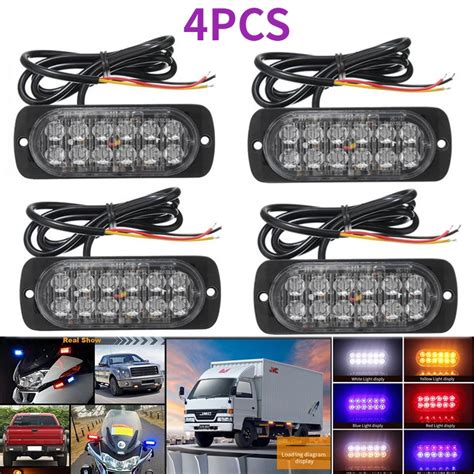 4pc 12led High Light Truck Side Warning Light Emergency Light Amber Constant Warning Super