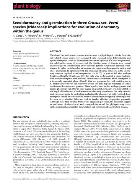 PDF Seed Dormancy And Germination In Three Crocus Ser Verni Species