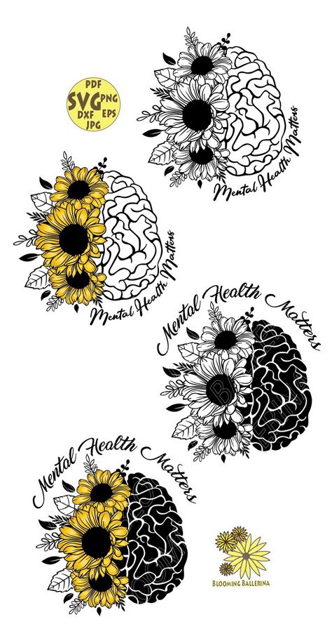 Flower Mental Health Matters Bundle With Human Brain Sunflowers Buds