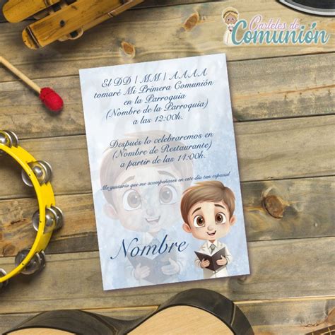 Invitación de comunión Niño con Libro personalizada con datos