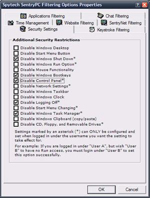 Help Documentation 2.x : Security Settings | SentryPC