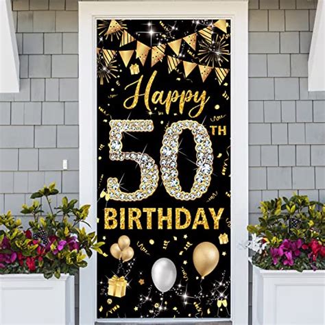 Electronikz 50th Birthday Decorations Door Banner Black Gold Happy