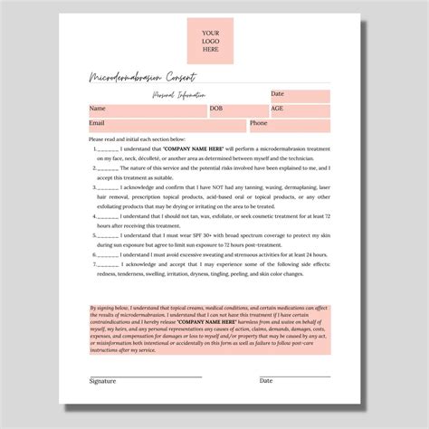 Microdermabrasion Consent Form Diy Editable Printable Page Etsy