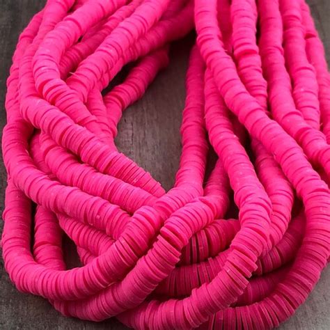 4mm 6mm And 8mm Vinyl Heishi Beads Hot Pink Polymer Clay Etsy