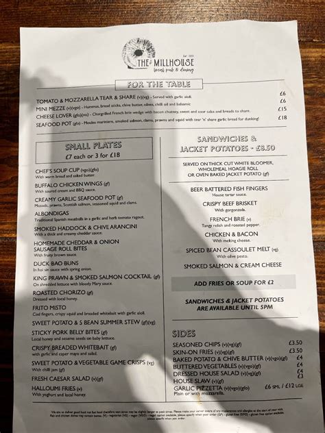 Menu At The Millhouse Pub And Bar Worksop 194 Newcastle Ave