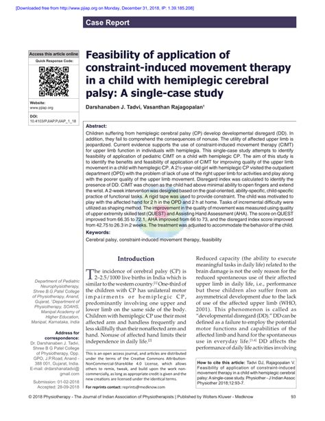 Pdf Feasibility Of Application Of Constraint Induced Movement Therapy