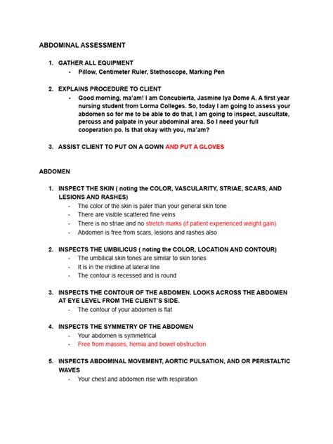 Abdominal Assessment Pdf Abdomen Medical Specialties