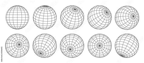 3d globe grid, planet sphere and ball wireframe. Vector Earth globe surface with discrete global ...