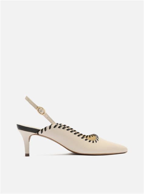 Scarpin Off White Couro Slingback Costura Arezzo