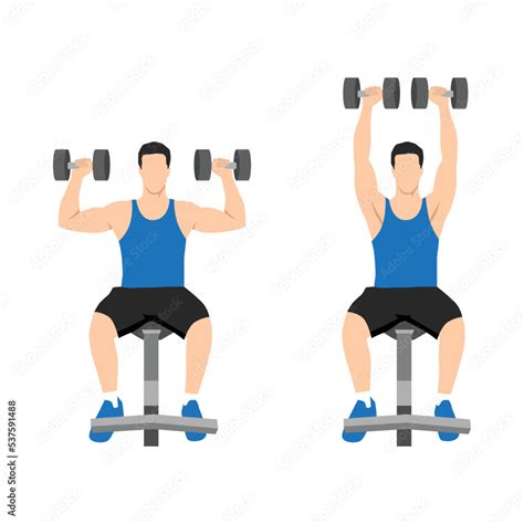 Man Doing Seated Dumbbell Overhead Shoulder Press Top Body Workout Upper Body Exercises Flat