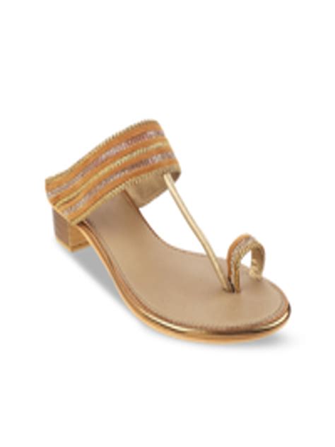 Buy Walkway By Metro Women Gold Toned Ethnic Block Sandals Heels For Women 15171642 Myntra