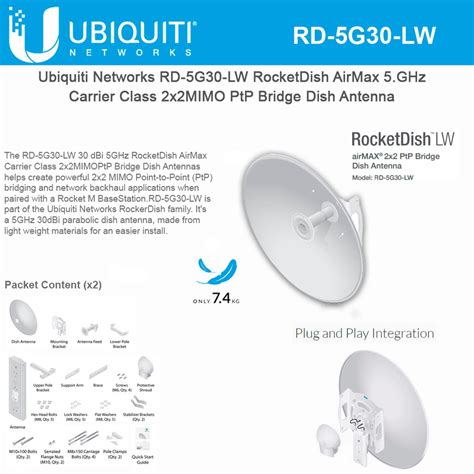 Ubiquiti RocketDish LW RD 5G30 LW 30 DBi 5GHz Lightweight AirMAX 2x2