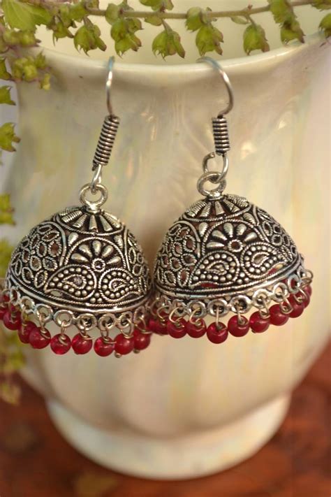 Oxidised Silver Handcrafted Jhumka Jhumki Navratri Earrings For Ethnic