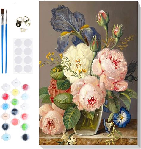 Vindija Paint By Numbers Adult Beginner Kit With Frame Flowers Adult Paint By Bumber Kits On