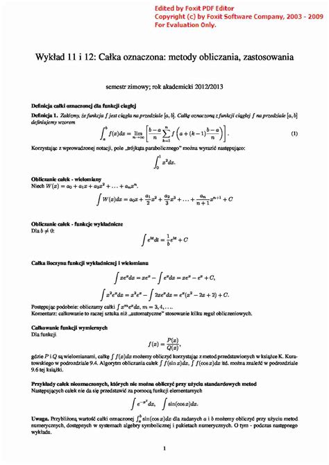 Całka oznaczona metody obliczania zastosowania Notatek pl