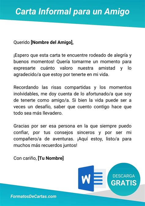 Carta Informal Para Un Amigo Formatos De Cartas Descubra