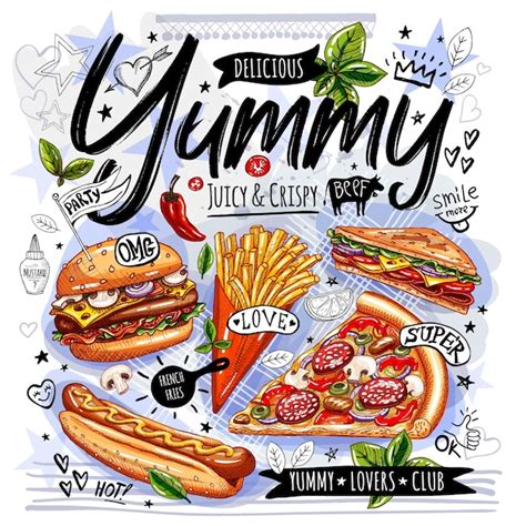 Premium Vector Food Poster Ad Fast Food Set Menu Burger Pizza Slice