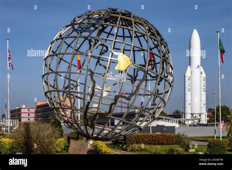 Globe And Full Size Ariane 5 Rocket At The Entrance To The Cnes Centre