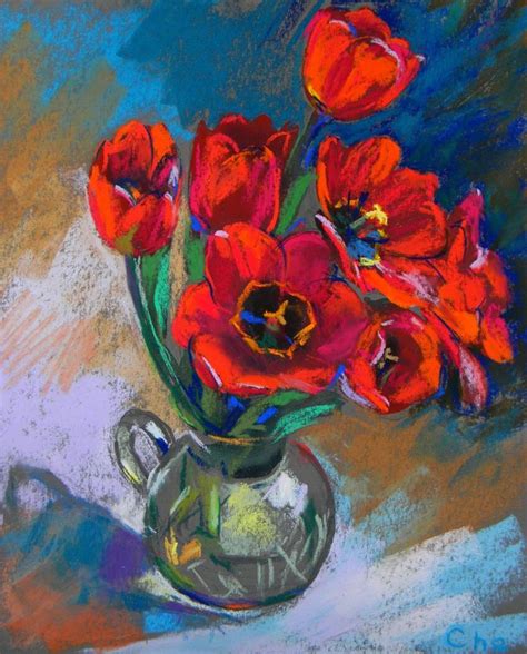 Bouquet Of Red Tulips 2019 Pastel Drawing By Liudmyla Chemodanova