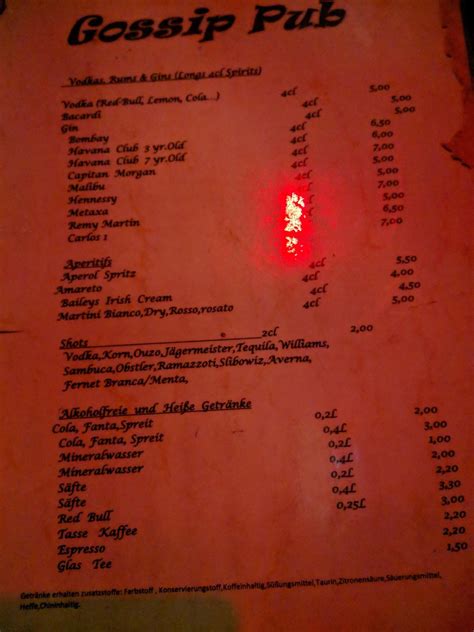 Menu at Gossip Pub, Hofheim