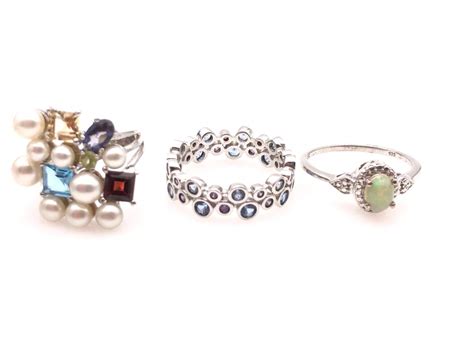 Lot 6pc Sterling Silver Gemstone Fashion Rings