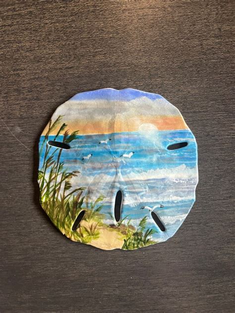 Hand Painted Sand Dollar Beach Scene Painted On Sand Dollar And Sealed