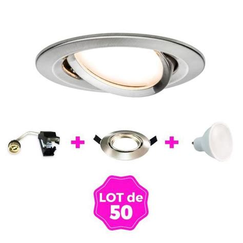 50 Spots encastrable orientable Alu Brossé avec GU10 LED de 7W eqv 56W