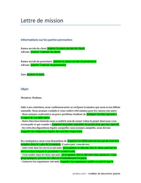 Exemple De Lettre De Mission T L Chargement Gratuit Documents Pdf