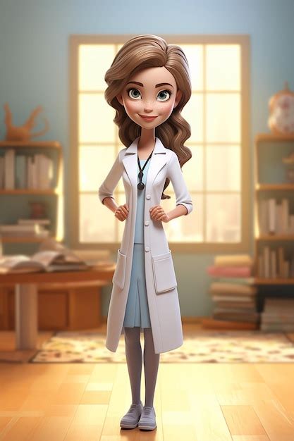 Personaje de dibujos animados médico femenino en 3D Foto Premium